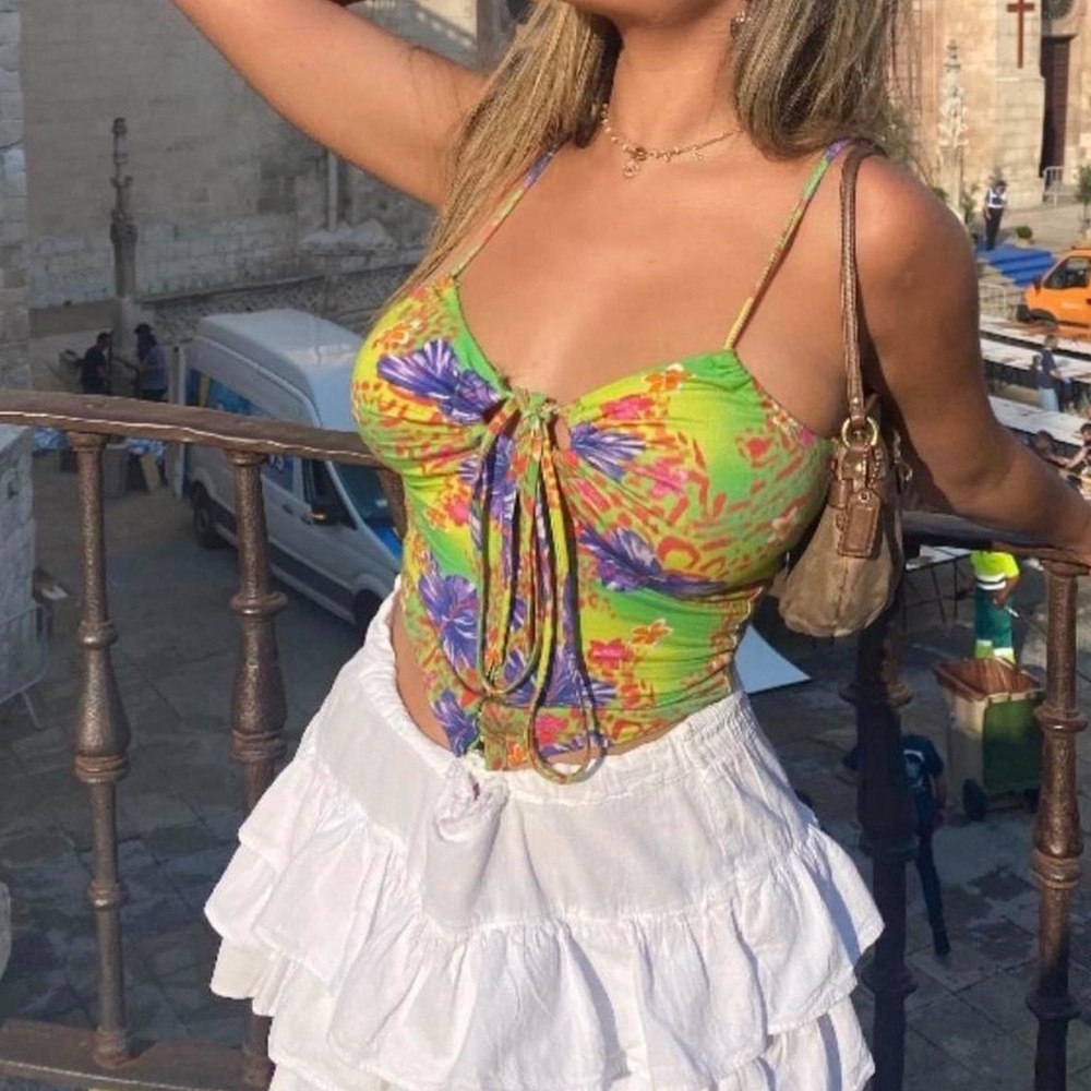Sold I.AM.GIA Green Hibiscus Corset Top Small